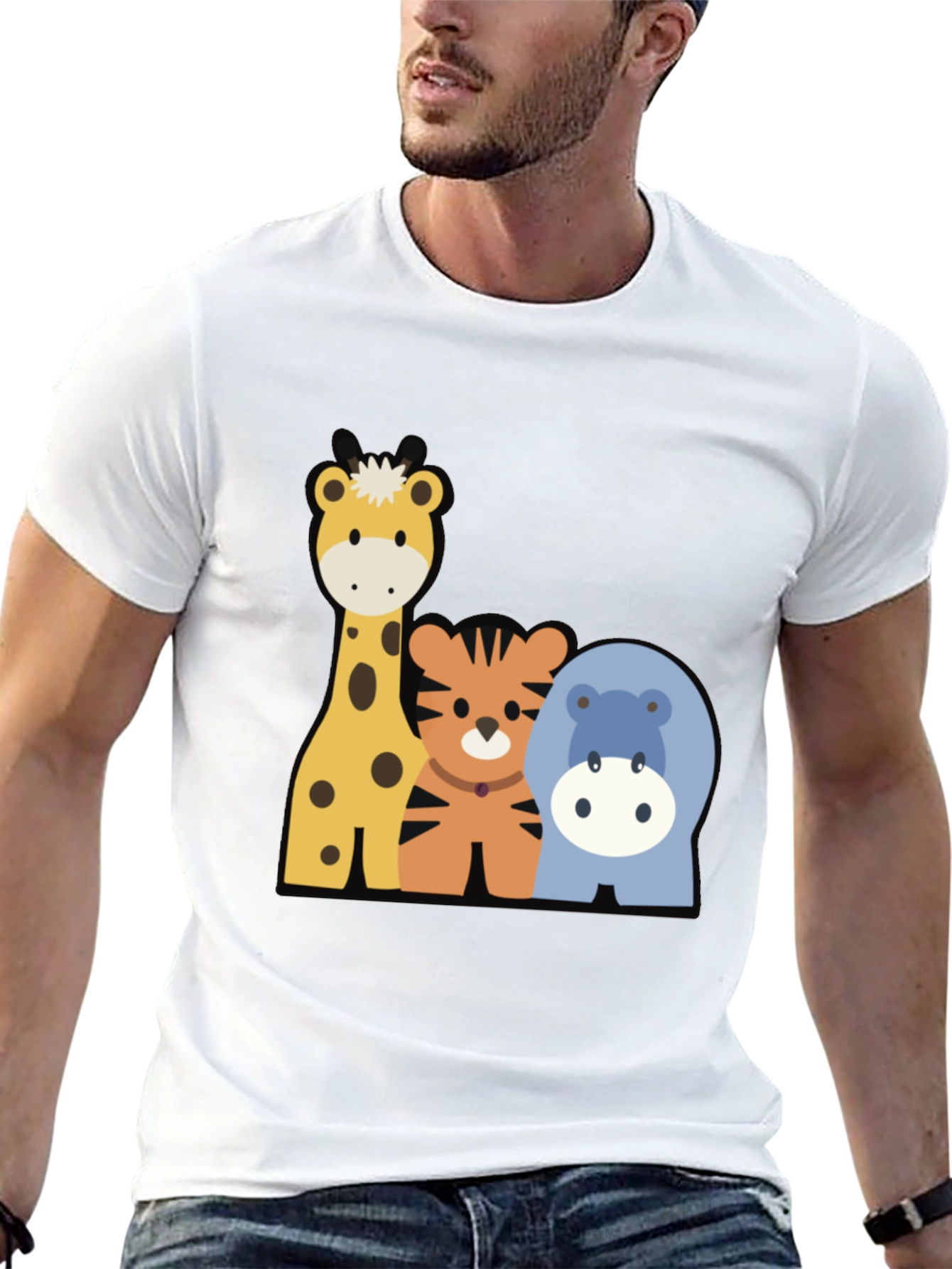 Cartoon Animal Crew Neck Tee
