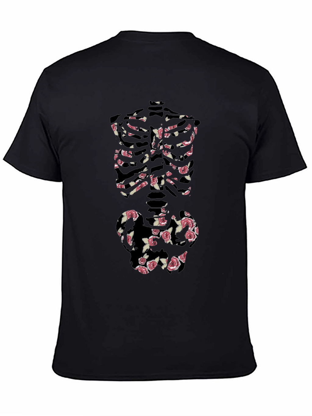 Floral Skeleton Print Black T-Shirt