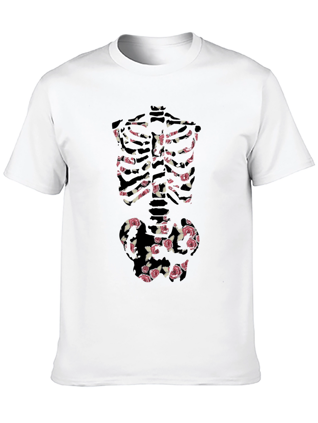 Floral Skeleton Print Black T-Shirt