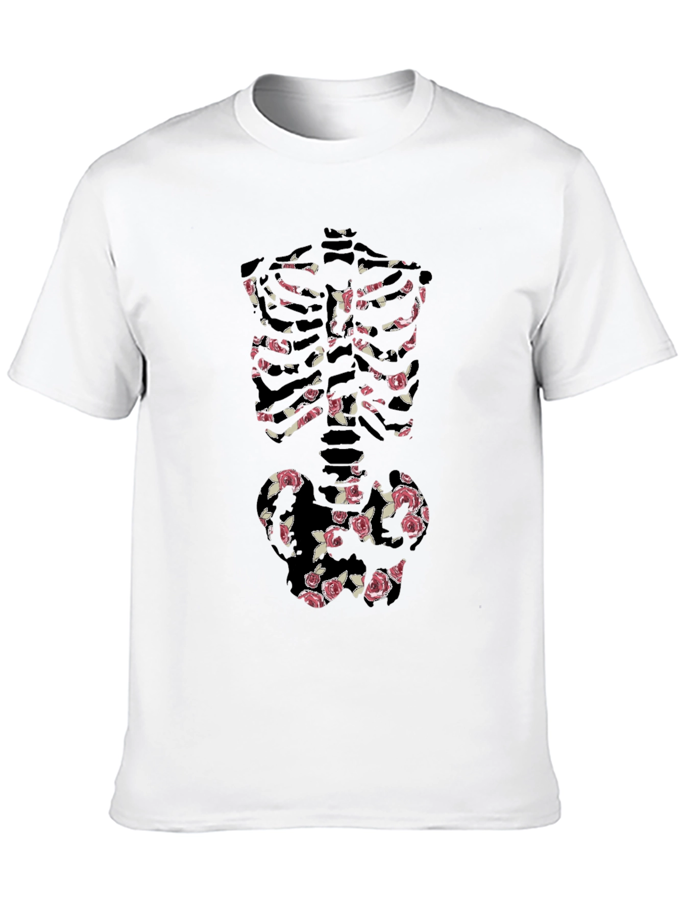 Floral Skeleton Print Black T-Shirt
