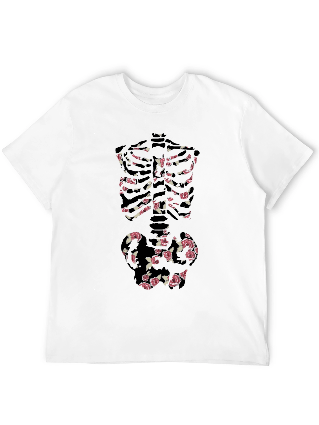 Floral Skeleton Print Black T-Shirt