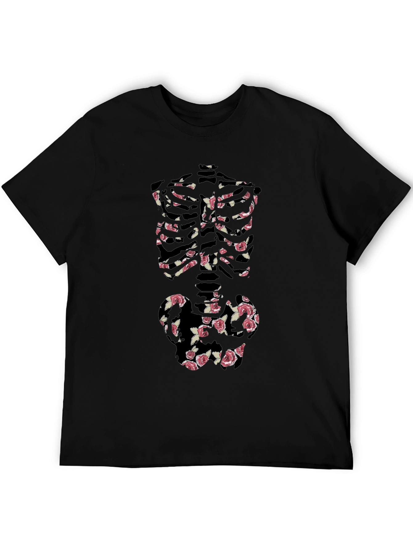 Floral Skeleton Print Black T-Shirt