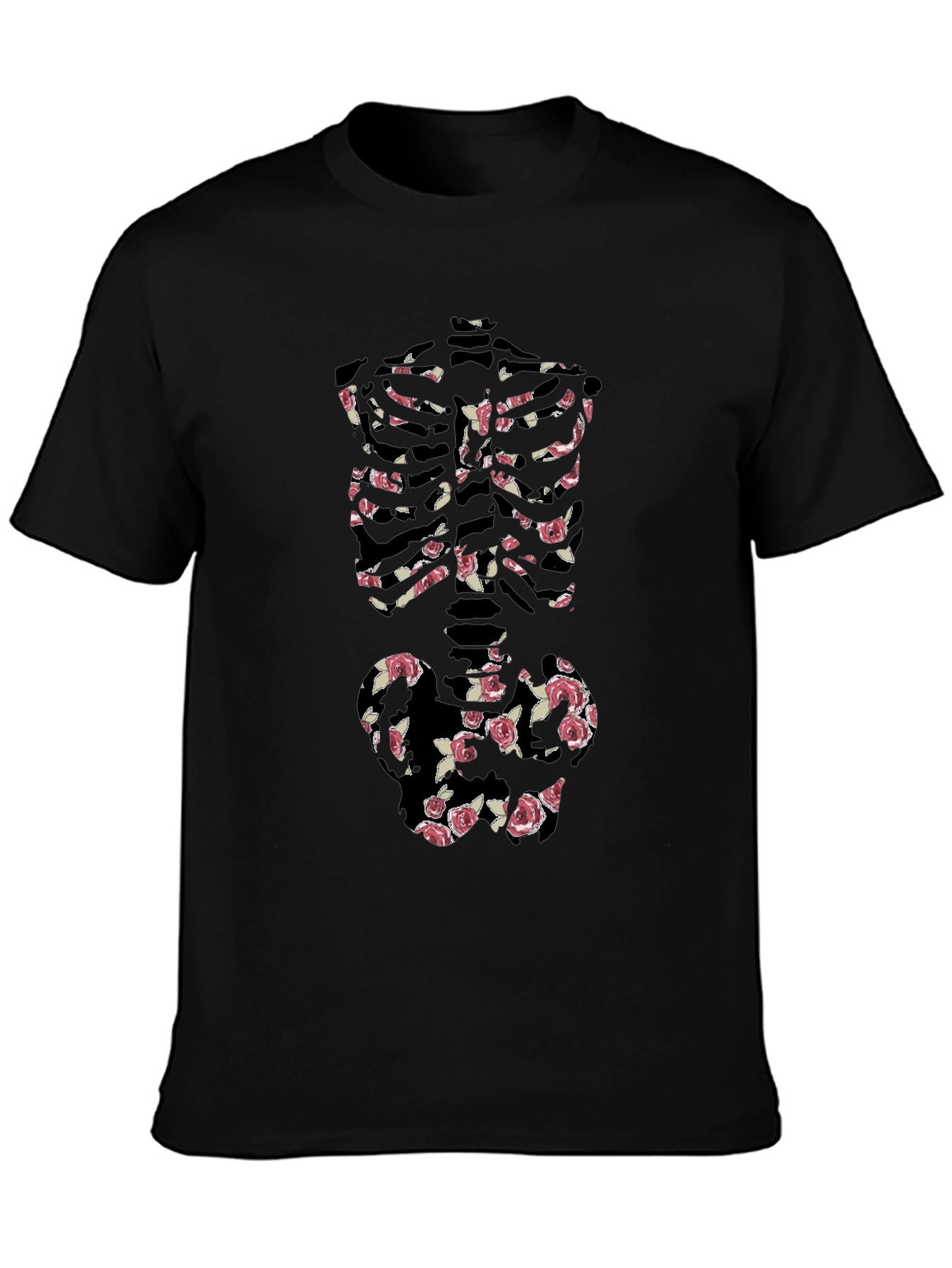 Floral Skeleton Print Black T-Shirt