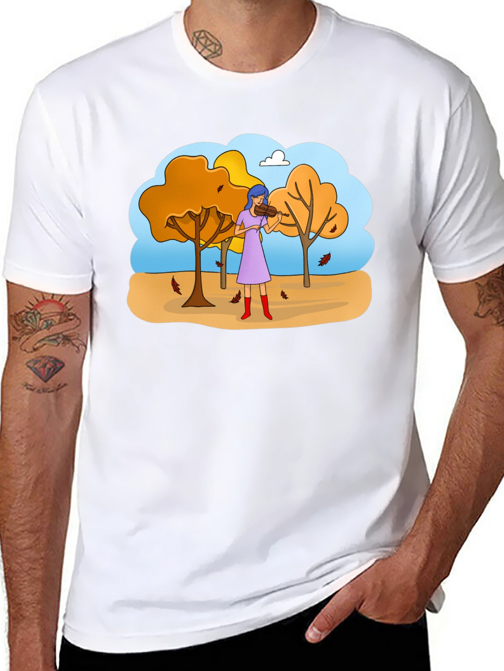 Autumn Violinist Graphic Tee - Unisex Black T-Shirt