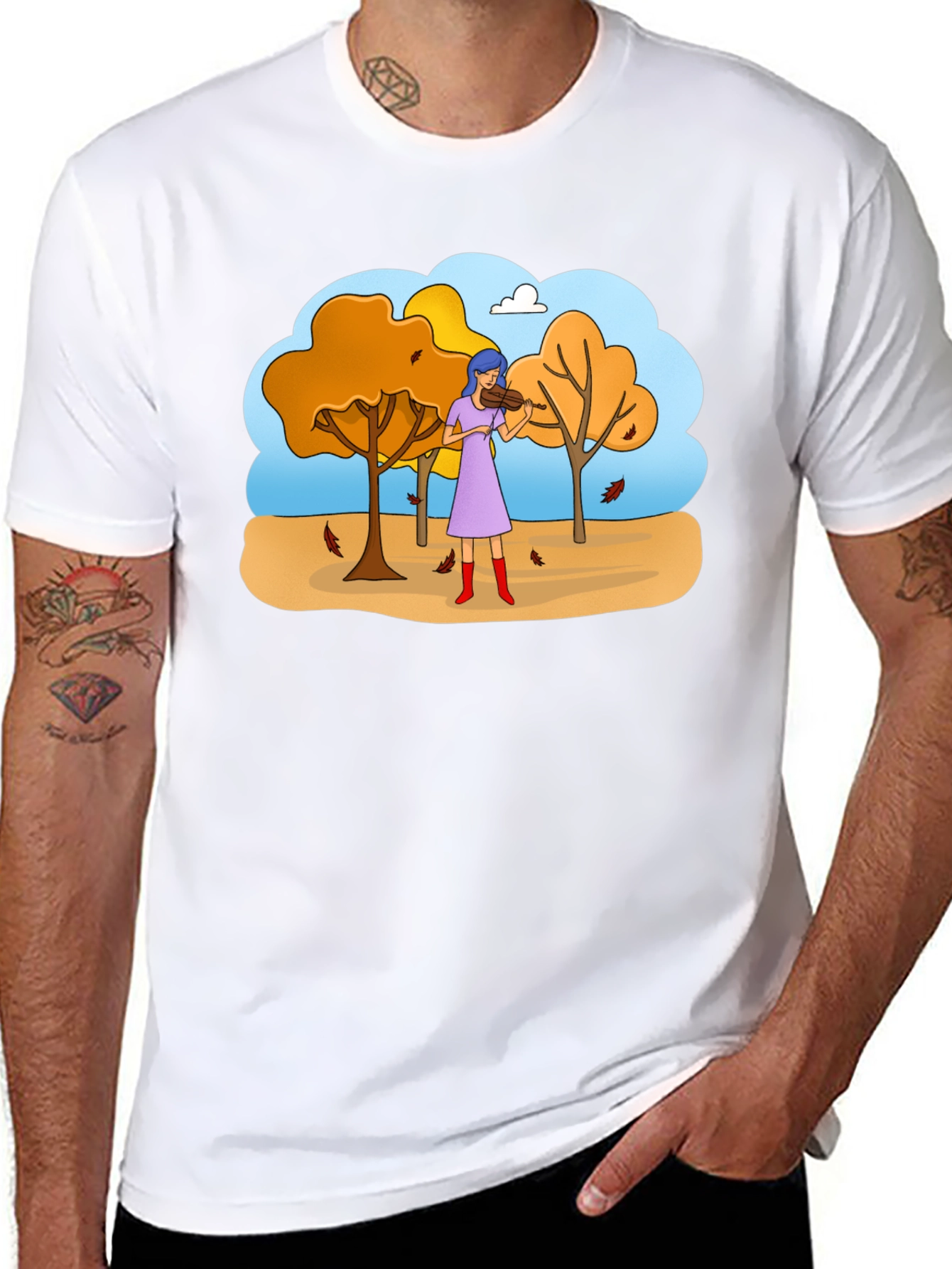 Autumn Violinist Graphic Tee - Unisex Black T-Shirt