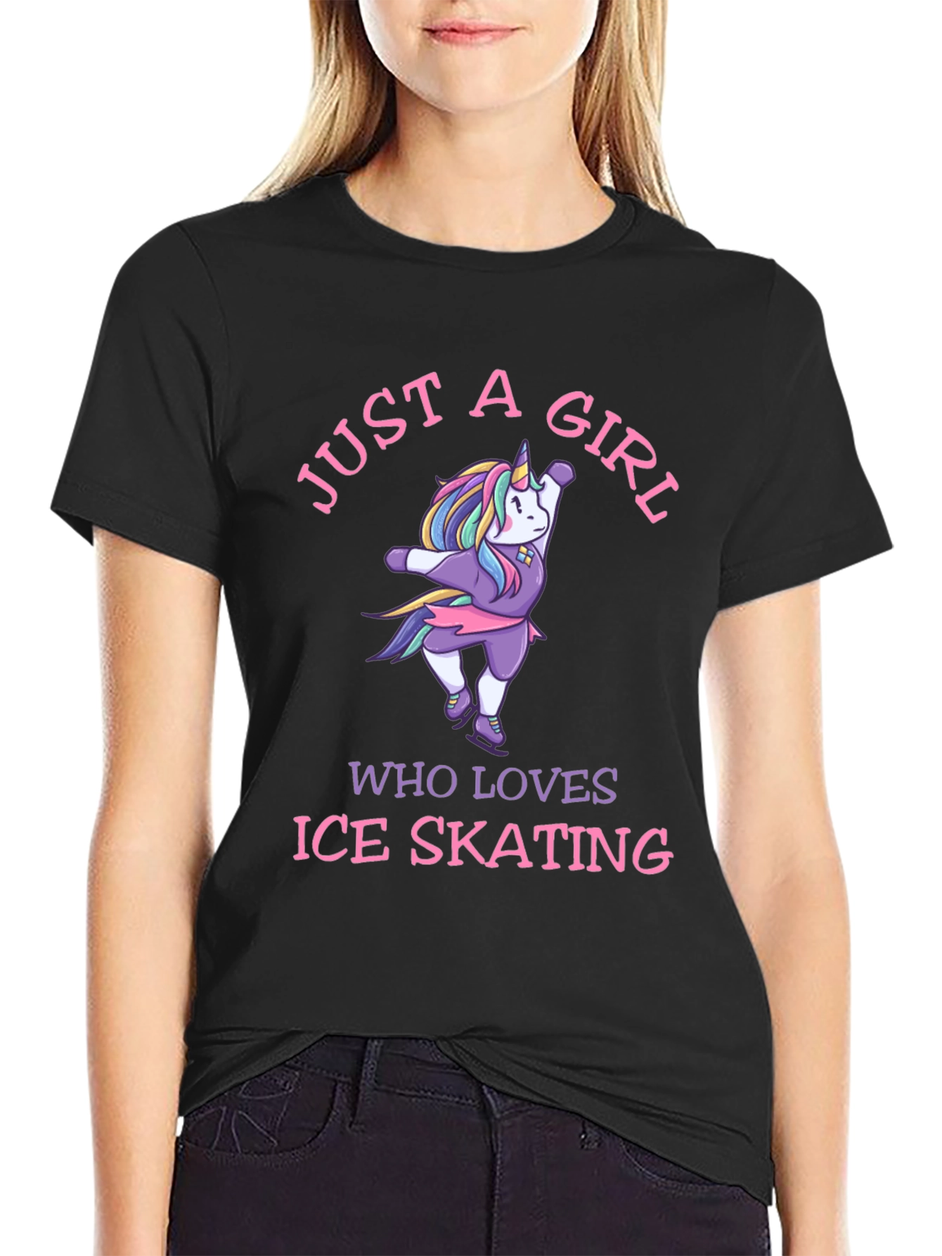 Just a Girl Who Loves Ice Skating Unicorn Graphic Tee