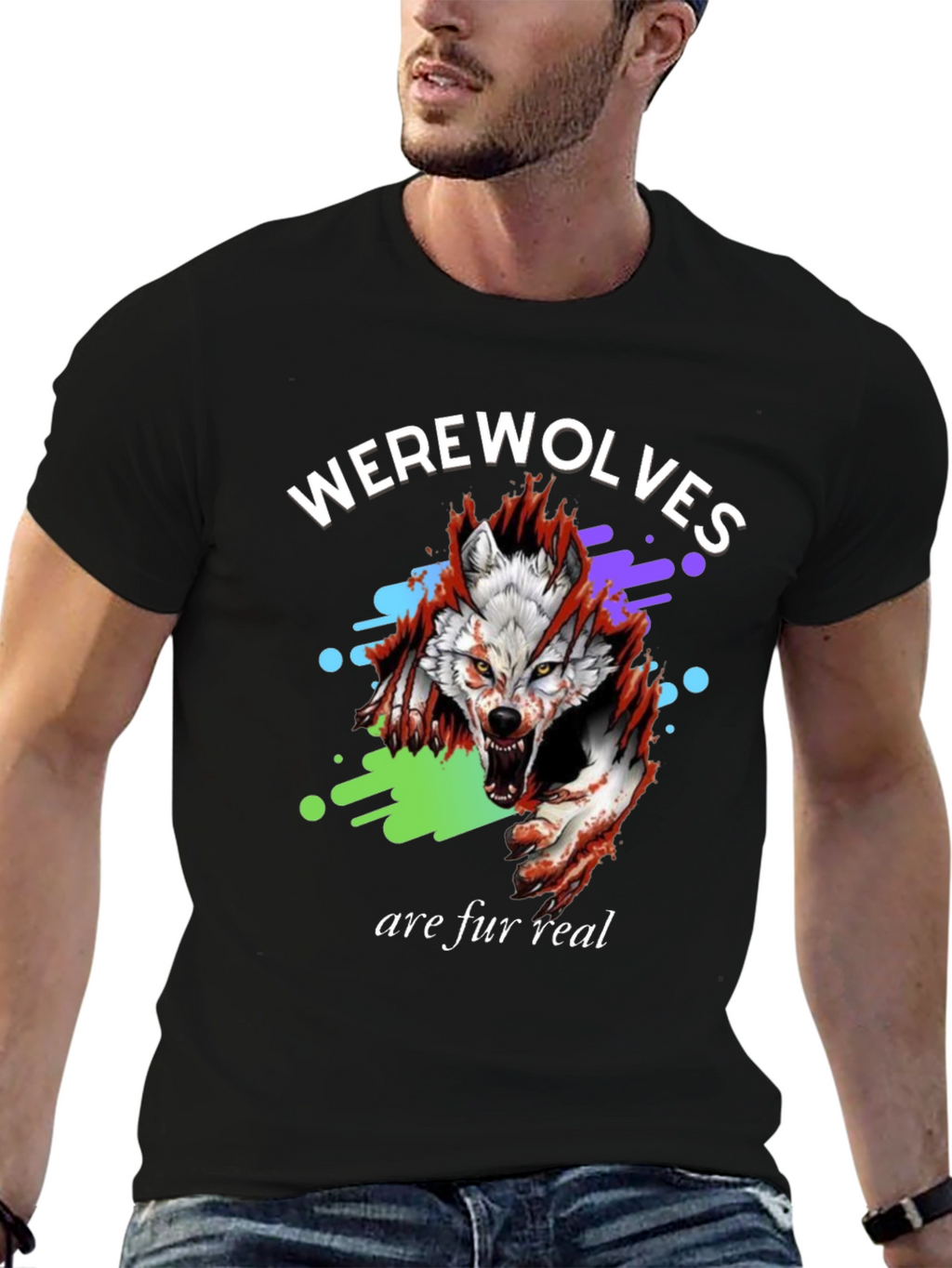 Werewolves Are Fur Real Black Graphic T-Shirt