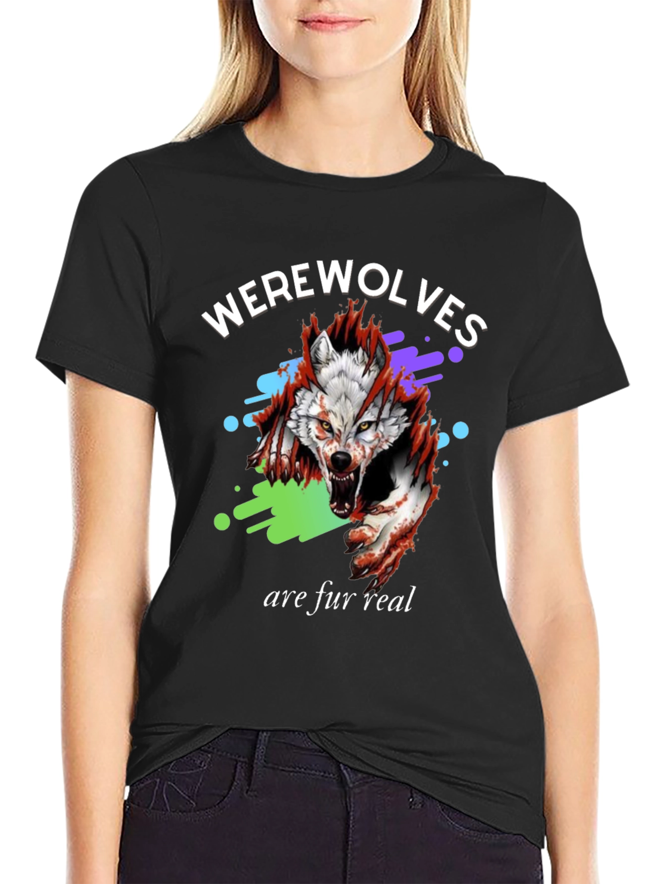 Werewolves Are Fur Real Black Graphic T-Shirt