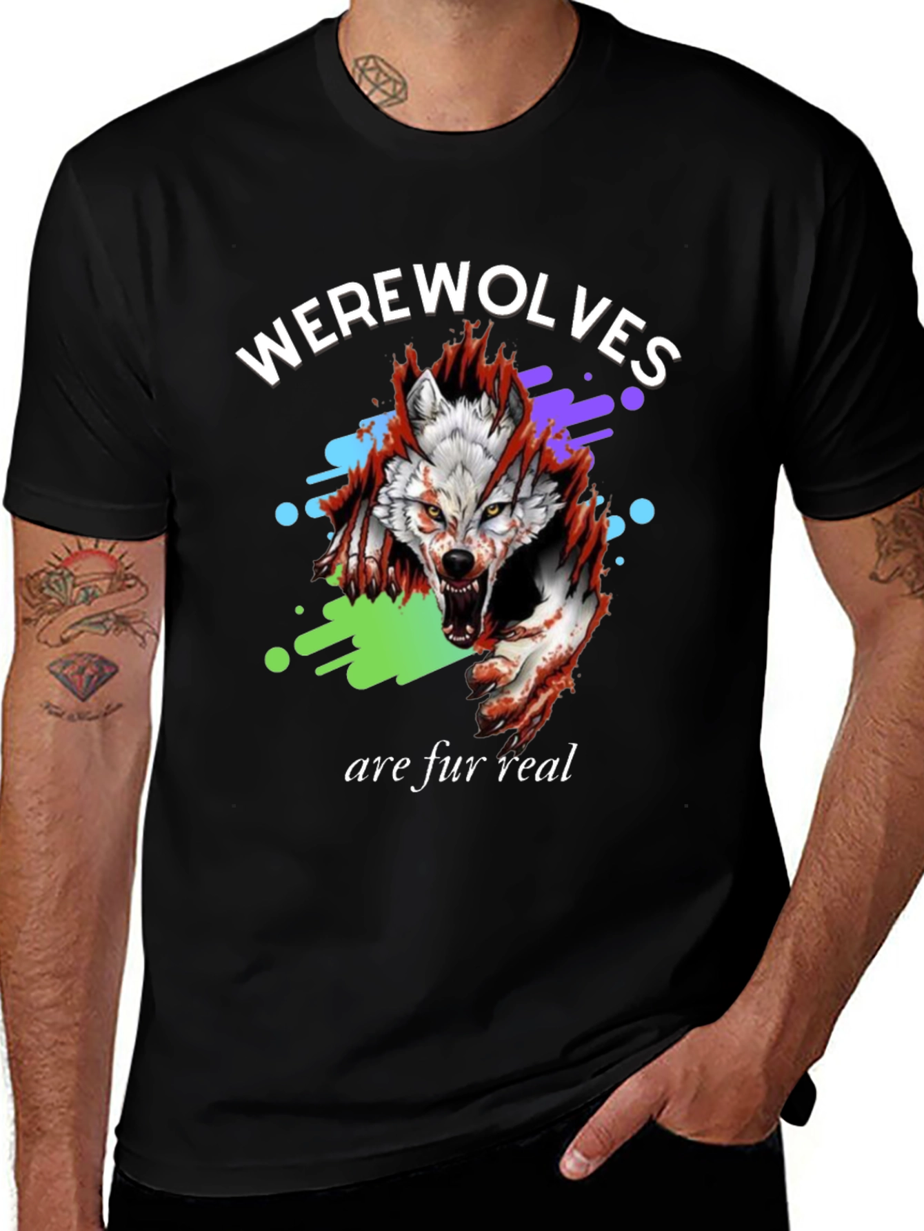 Werewolves Are Fur Real Black Graphic T-Shirt