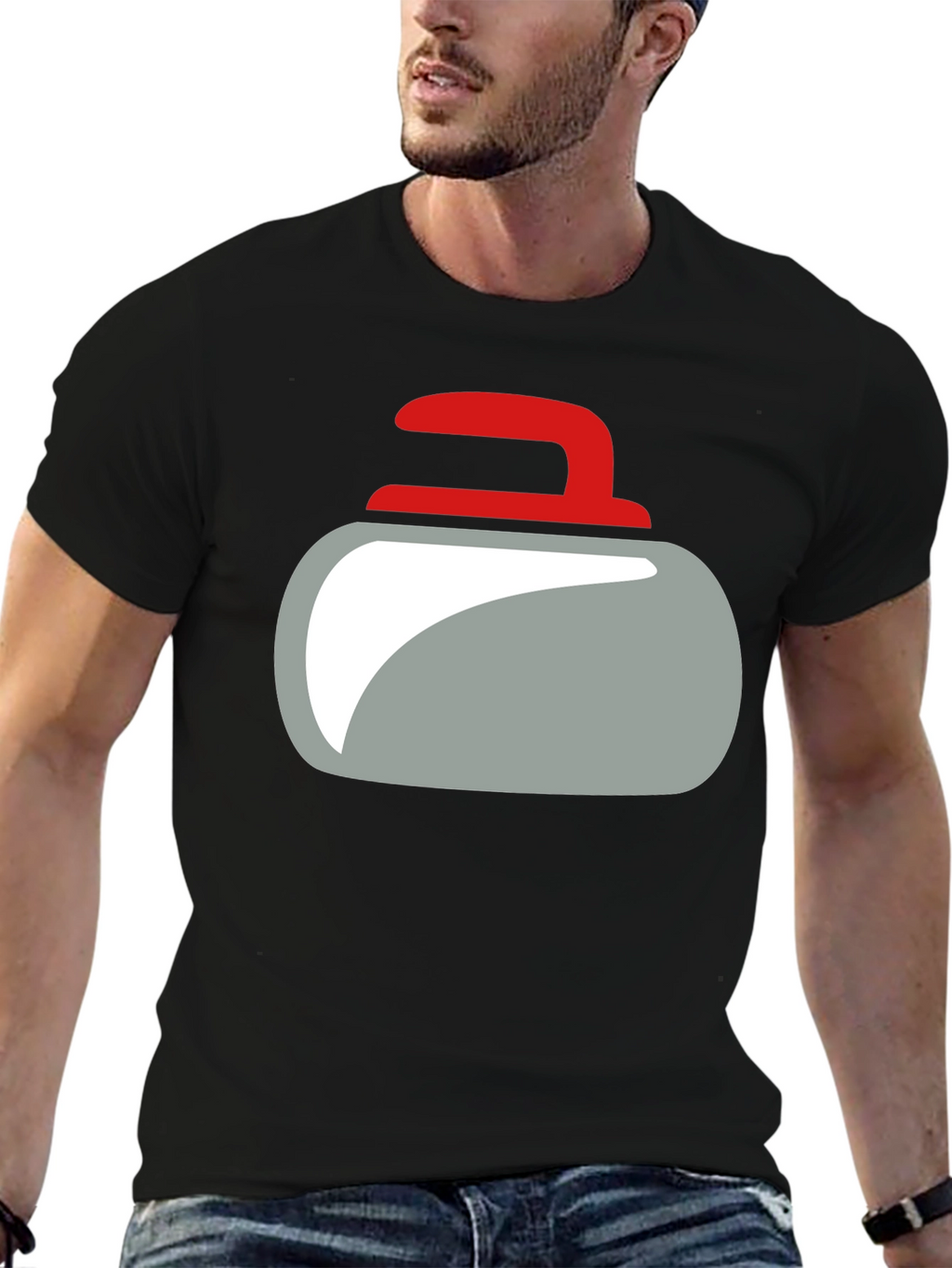 Curling Rock Graphic Tee - Unique Design Soft Cotton