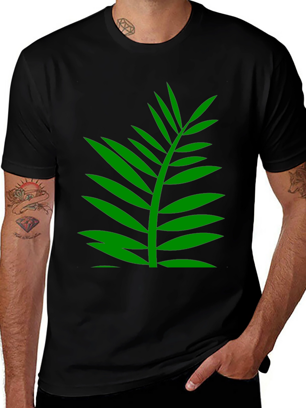 Tropical Palm Leaf Graphic T-Shirt - Black