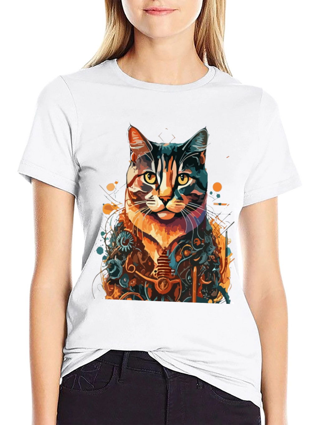 Steampunk Cat Graphic Tee - Unique Design