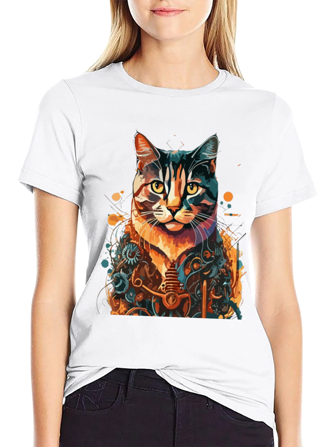 Steampunk Cat Graphic Tee - Unique Design
