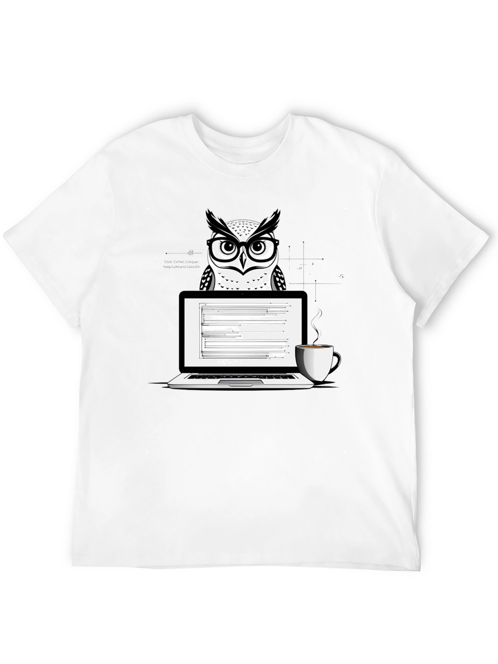 Owl Coder T-Shirt - Laptop and Coffee Design