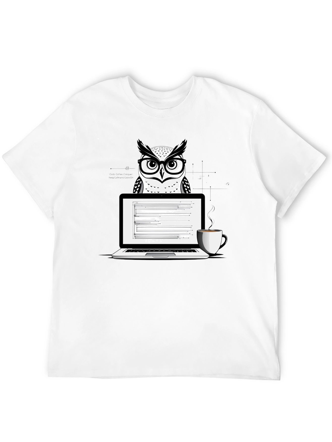 Owl Coder T-Shirt - Laptop and Coffee Design