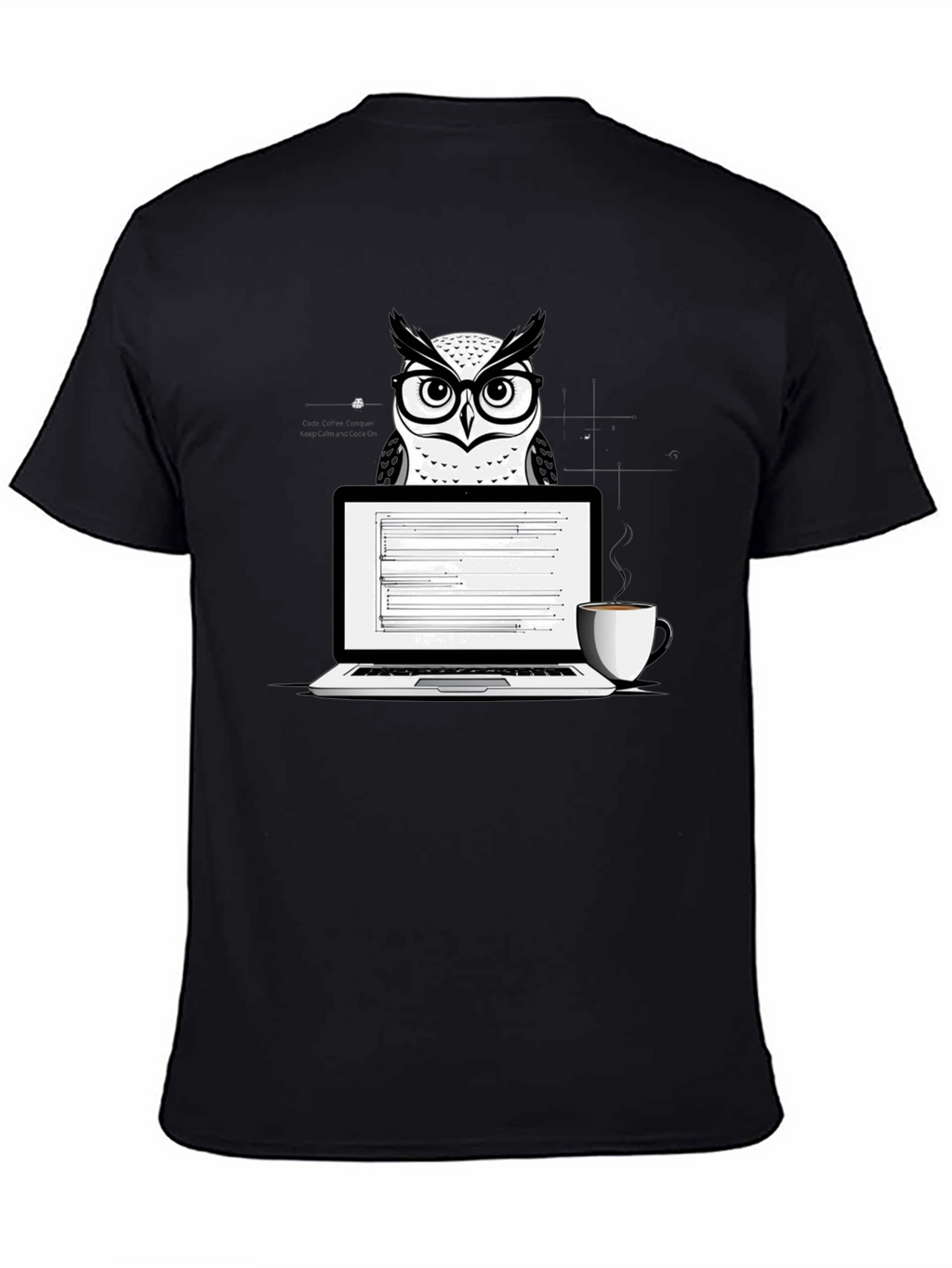 Owl Coder T-Shirt - Laptop and Coffee Design