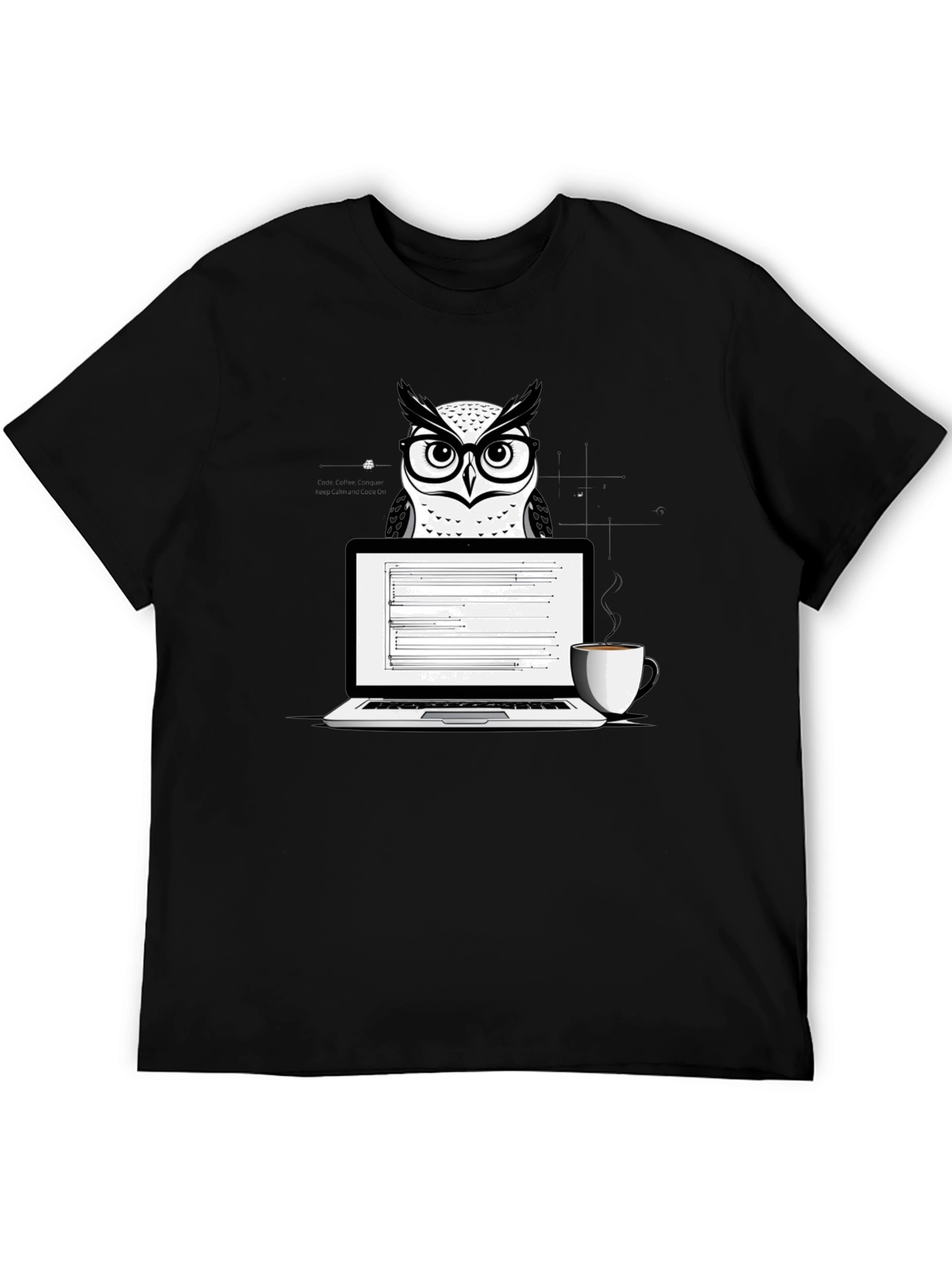 Owl Coder T-Shirt - Laptop and Coffee Design