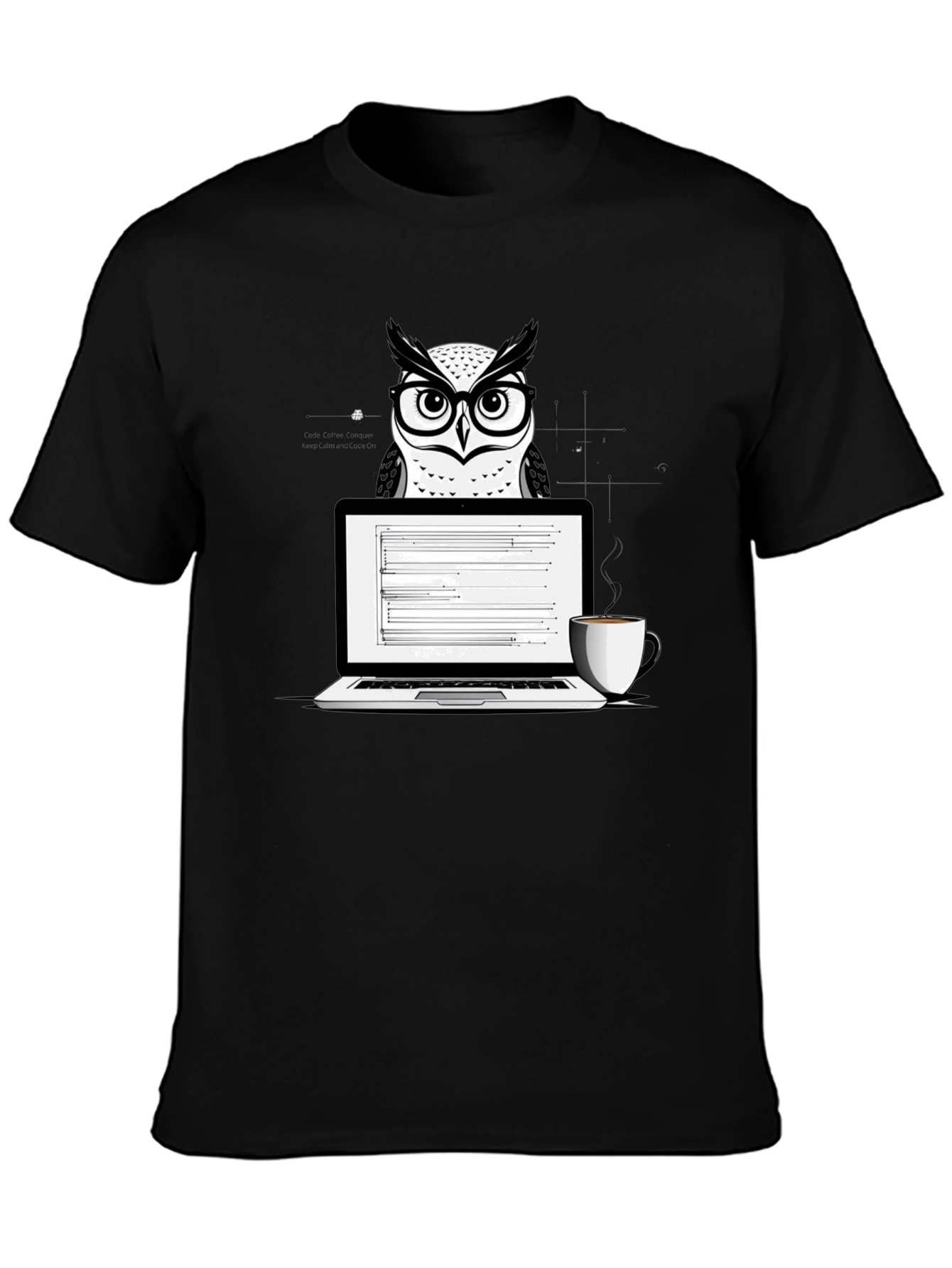 Owl Coder T-Shirt - Laptop and Coffee Design