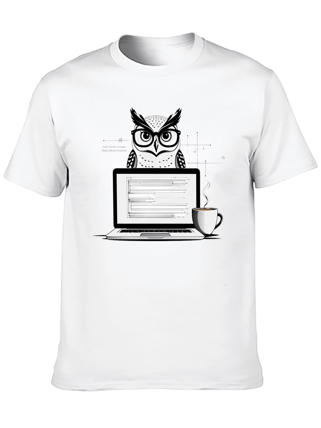 Owl Coder T-Shirt - Laptop and Coffee Design