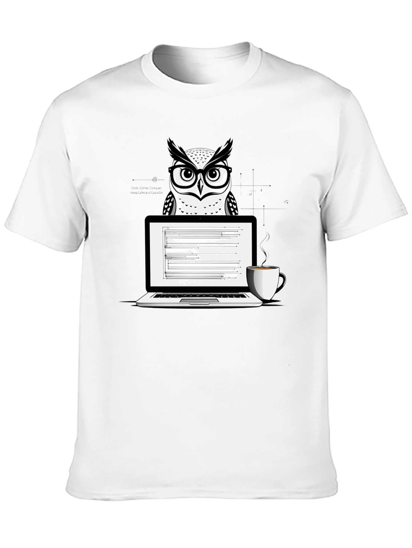 Owl Coder T-Shirt - Laptop and Coffee Design