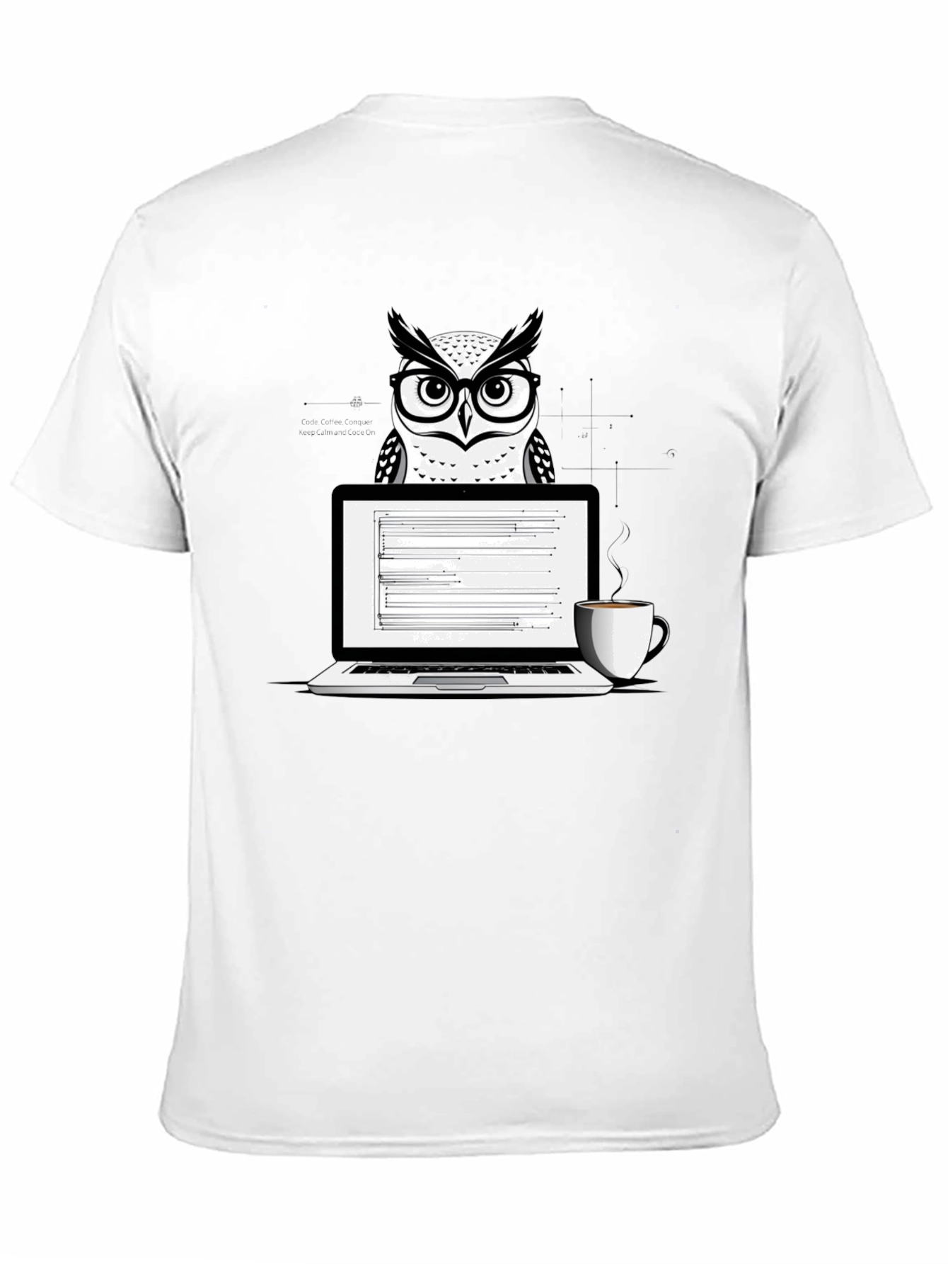 Owl Coder T-Shirt - Laptop and Coffee Design