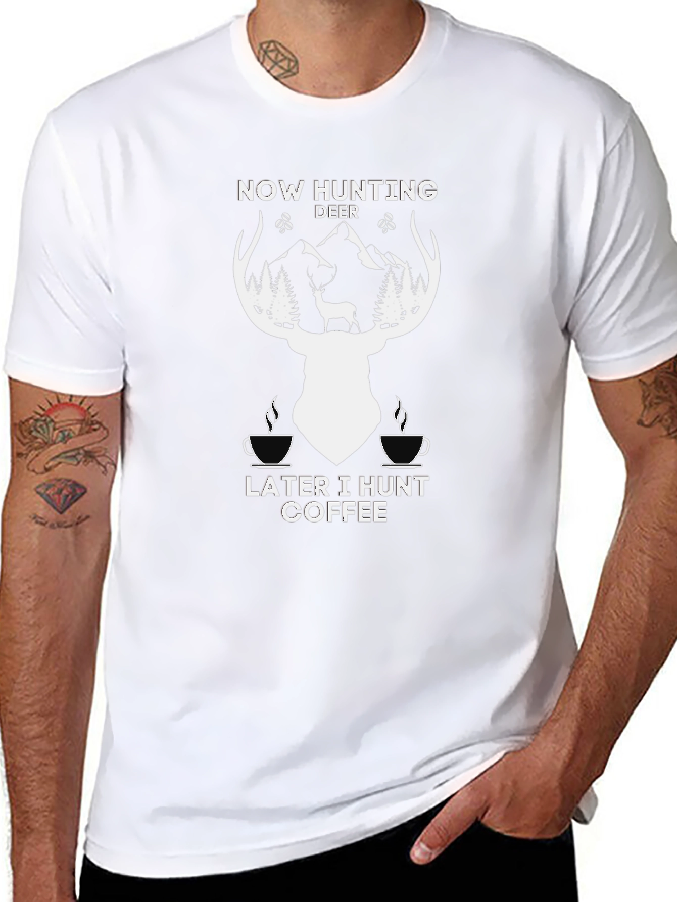 Hunting Deer Coffee Graphic T-Shirt - Black