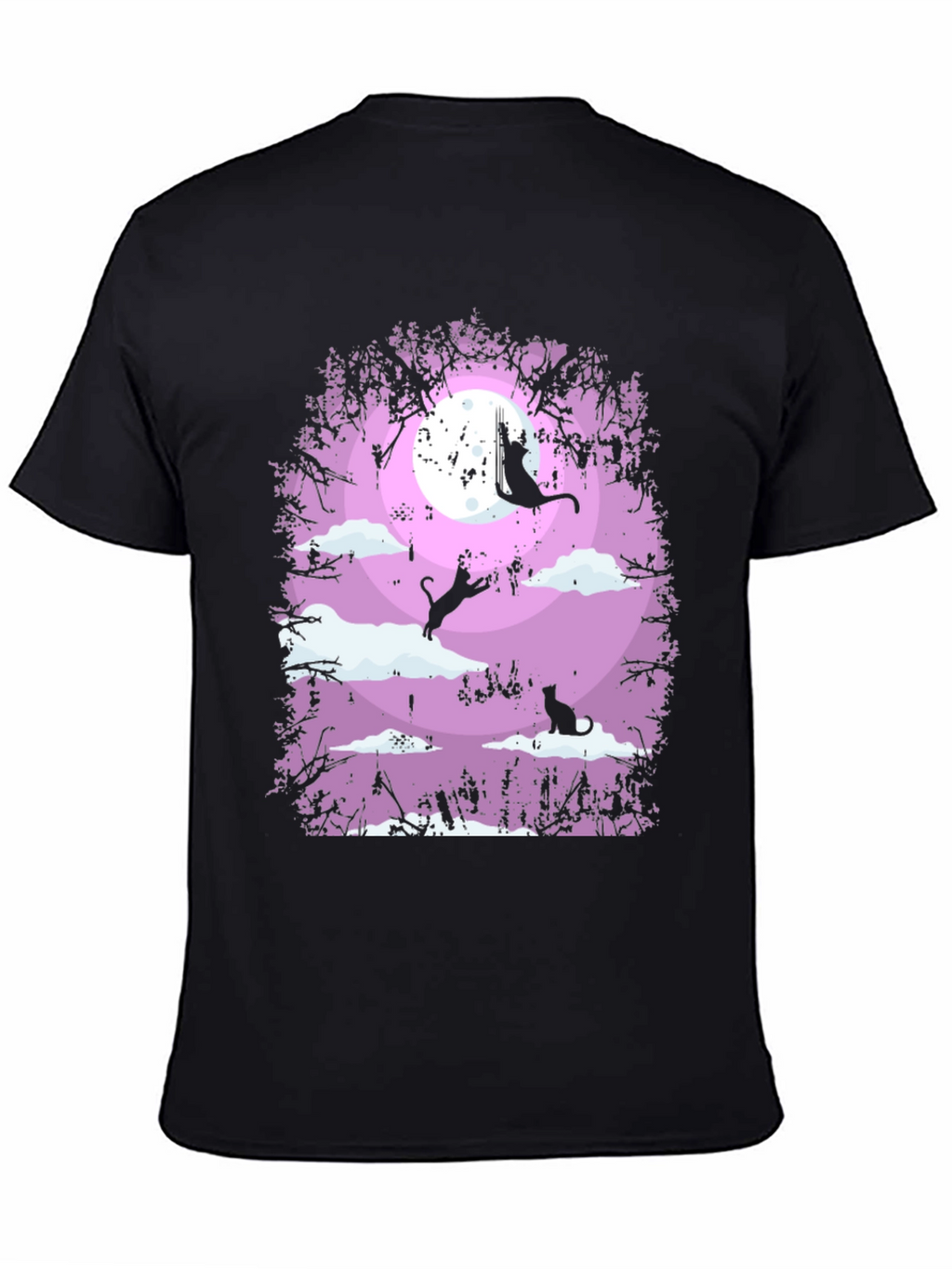 Whimsical Cat Moon T-Shirt - Black