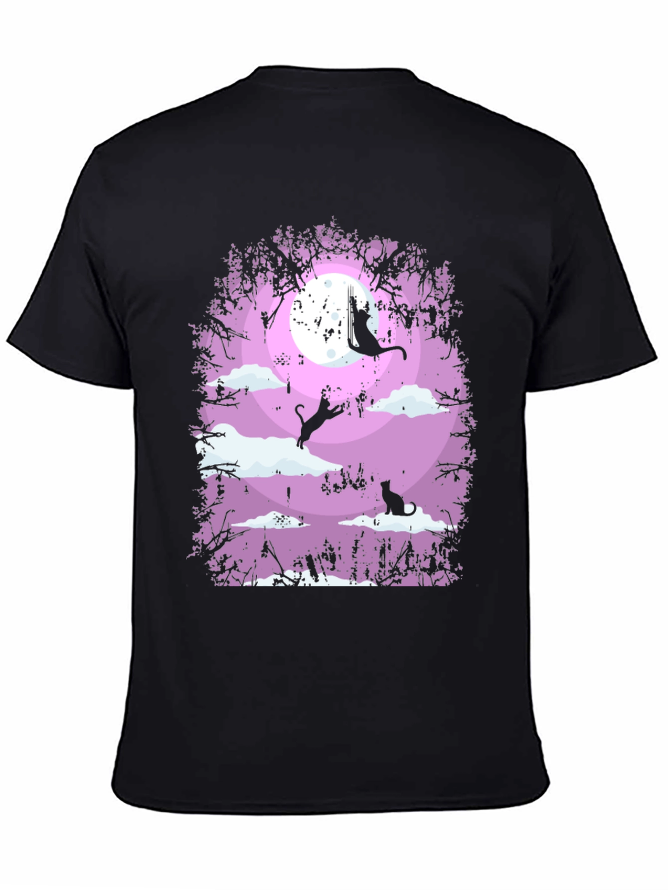 Whimsical Cat Moon T-Shirt - Black