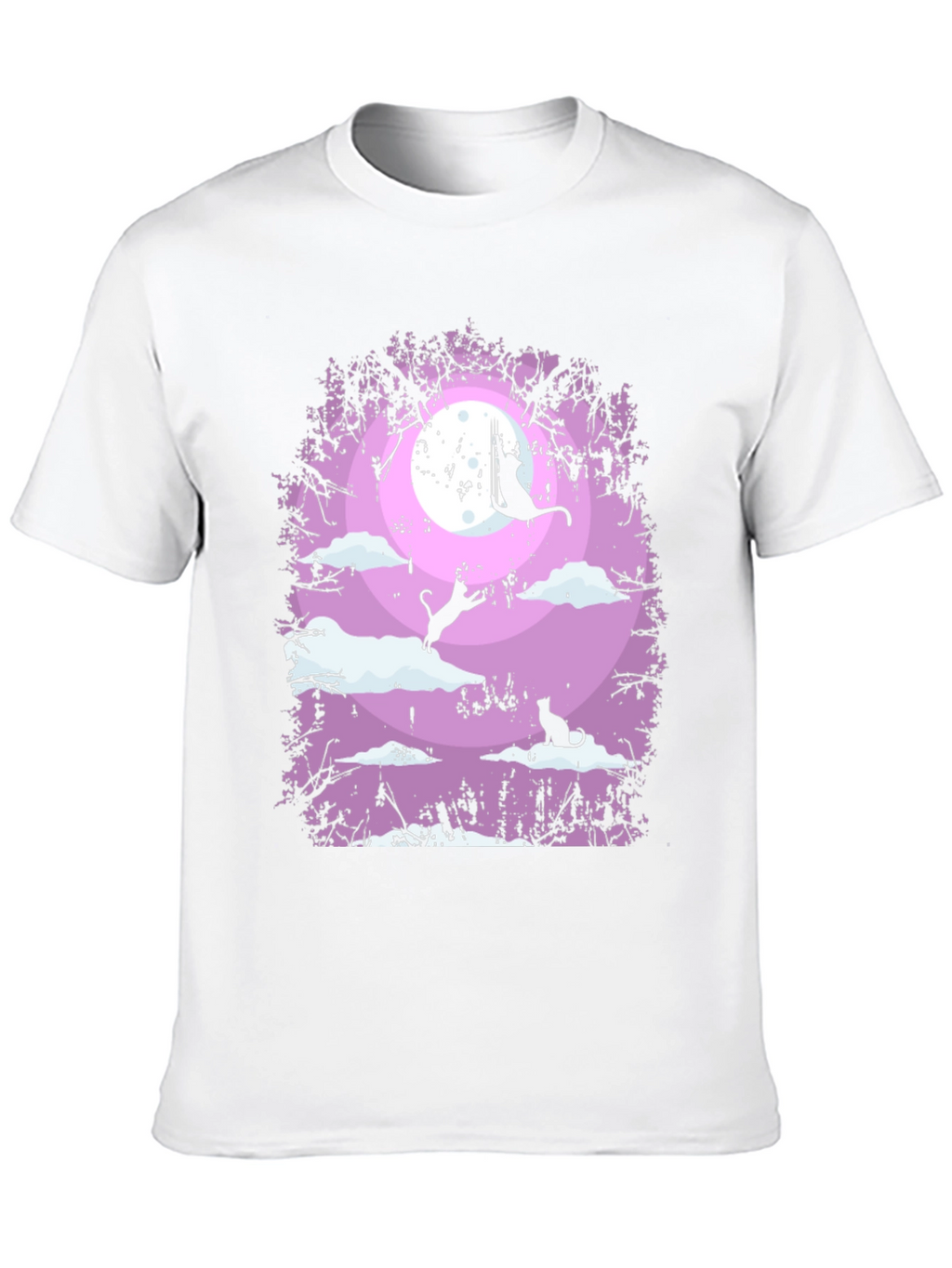 Whimsical Cat Moon T-Shirt - Black