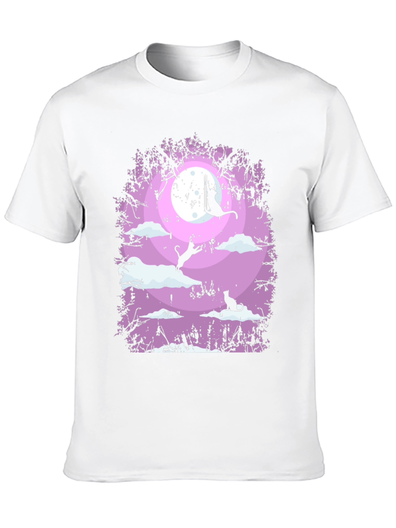 Whimsical Cat Moon T-Shirt - Black