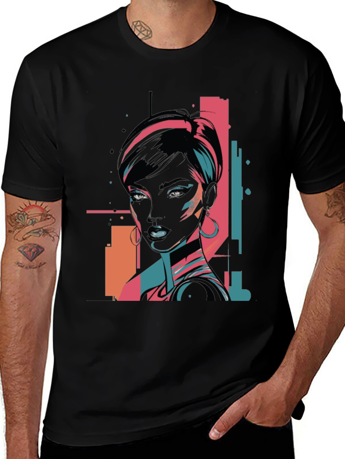 Retro Graphic Print Black T-Shirt