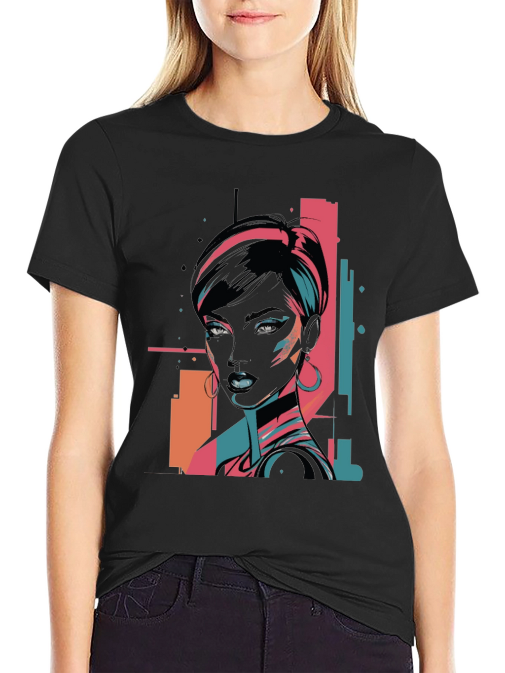 Retro Graphic Print Black T-Shirt