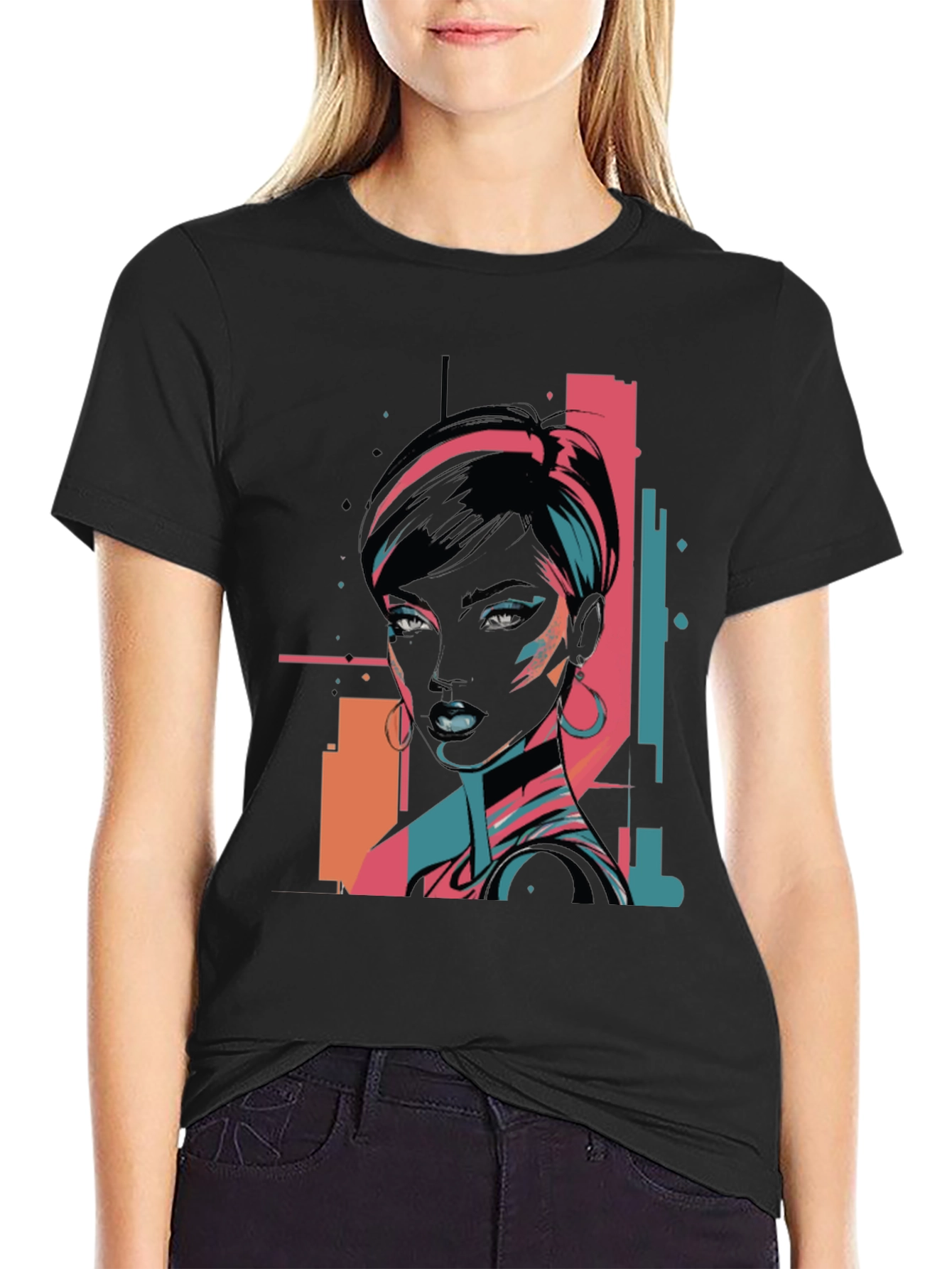 Retro Graphic Print Black T-Shirt