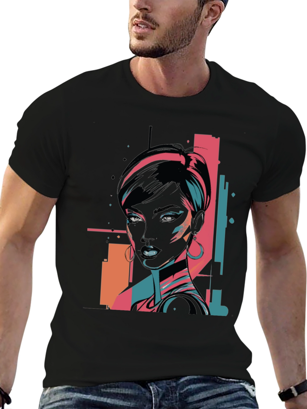 Retro Graphic Print Black T-Shirt
