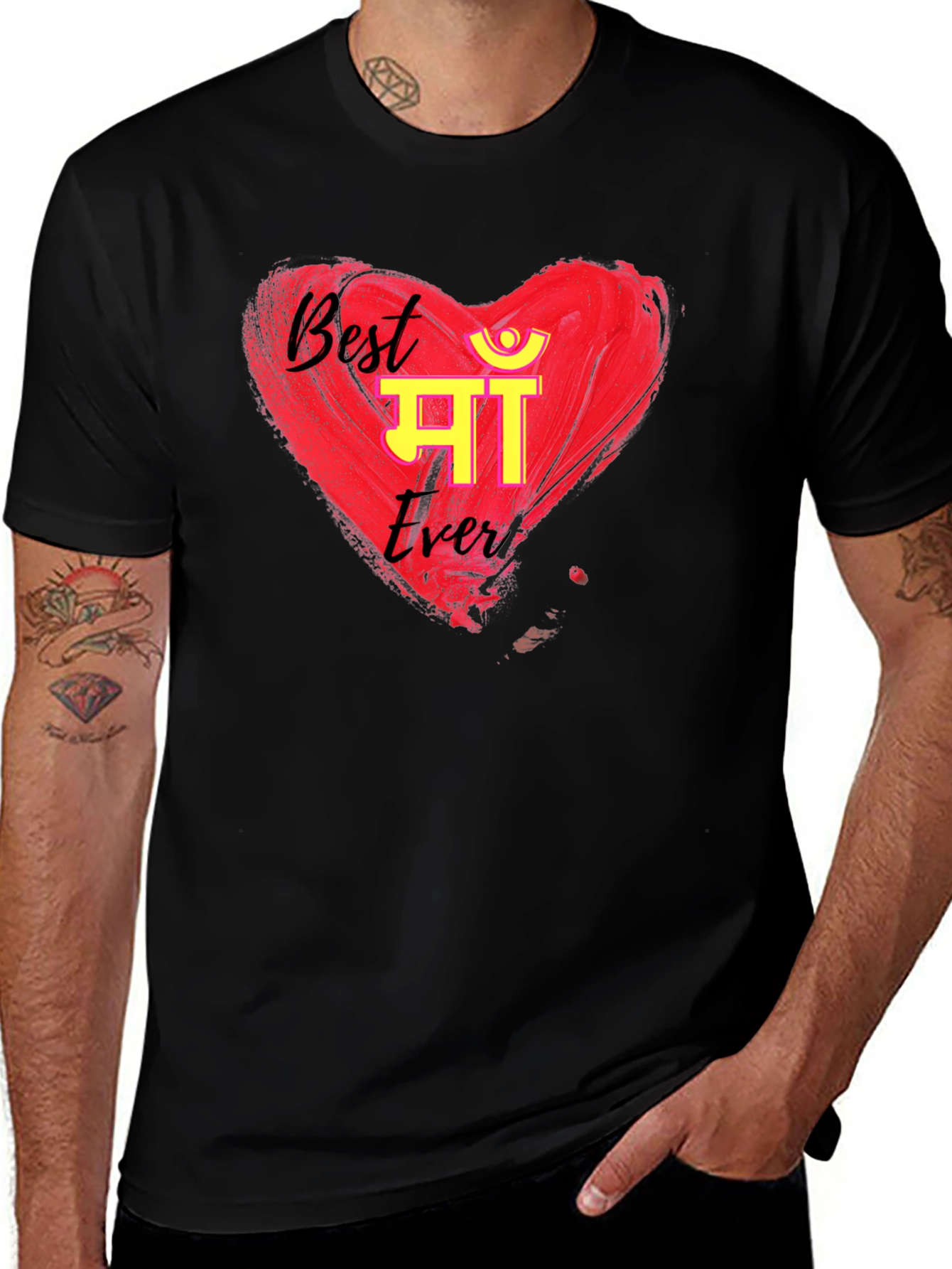 Best Maa Ever Black T-Shirt - Heart Design