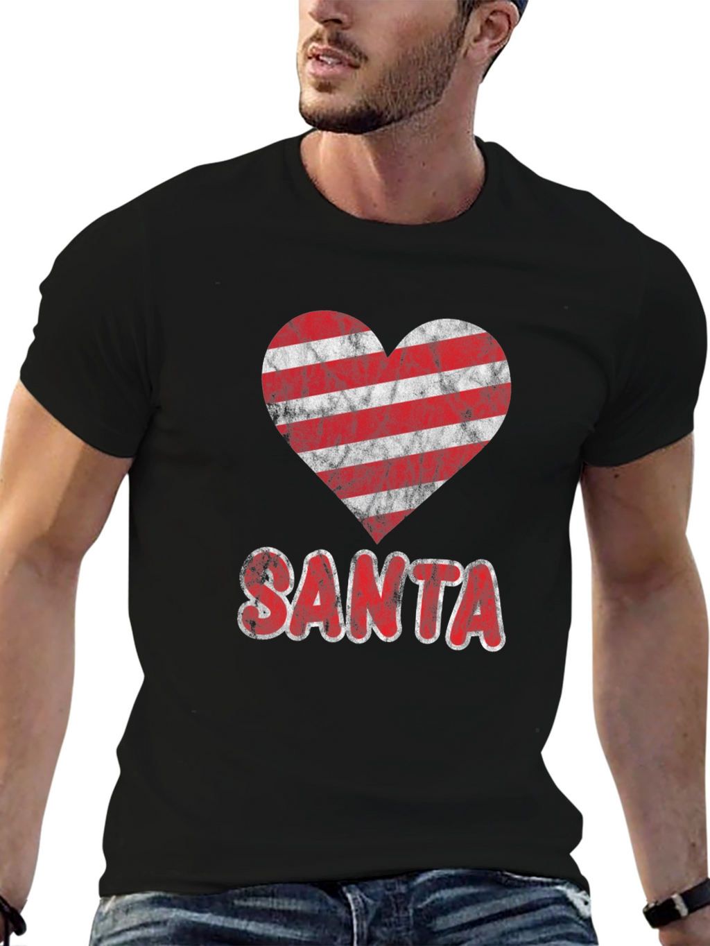 Striped Heart Santa Christmas Graphic Tee