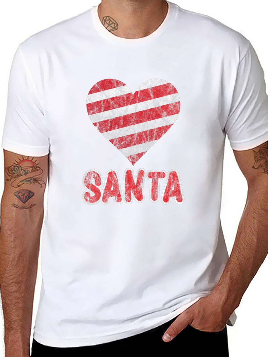 Striped Heart Santa Christmas Graphic Tee