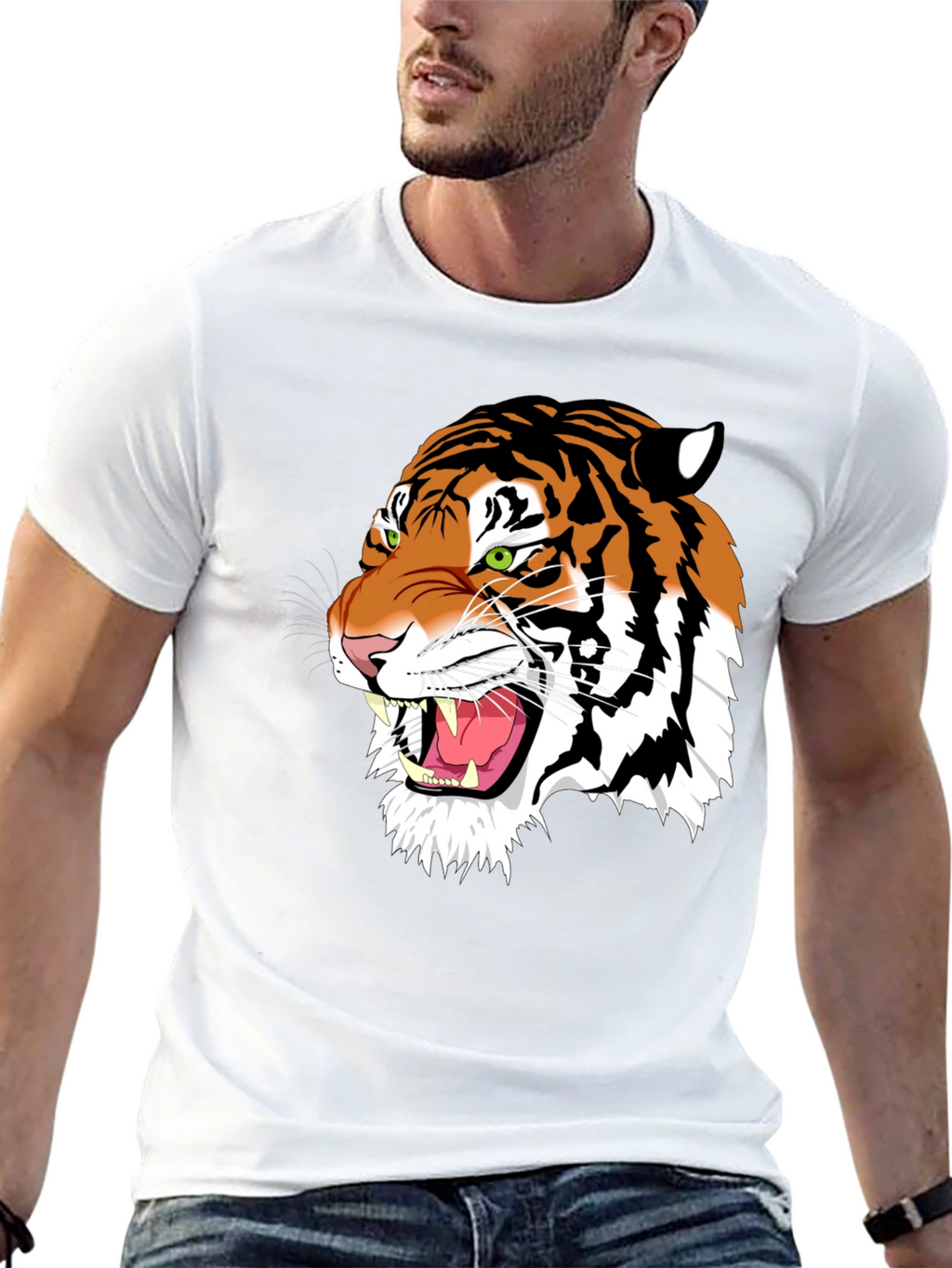 Bold Tiger Graphic Tee - Black Cotton T-Shirt
