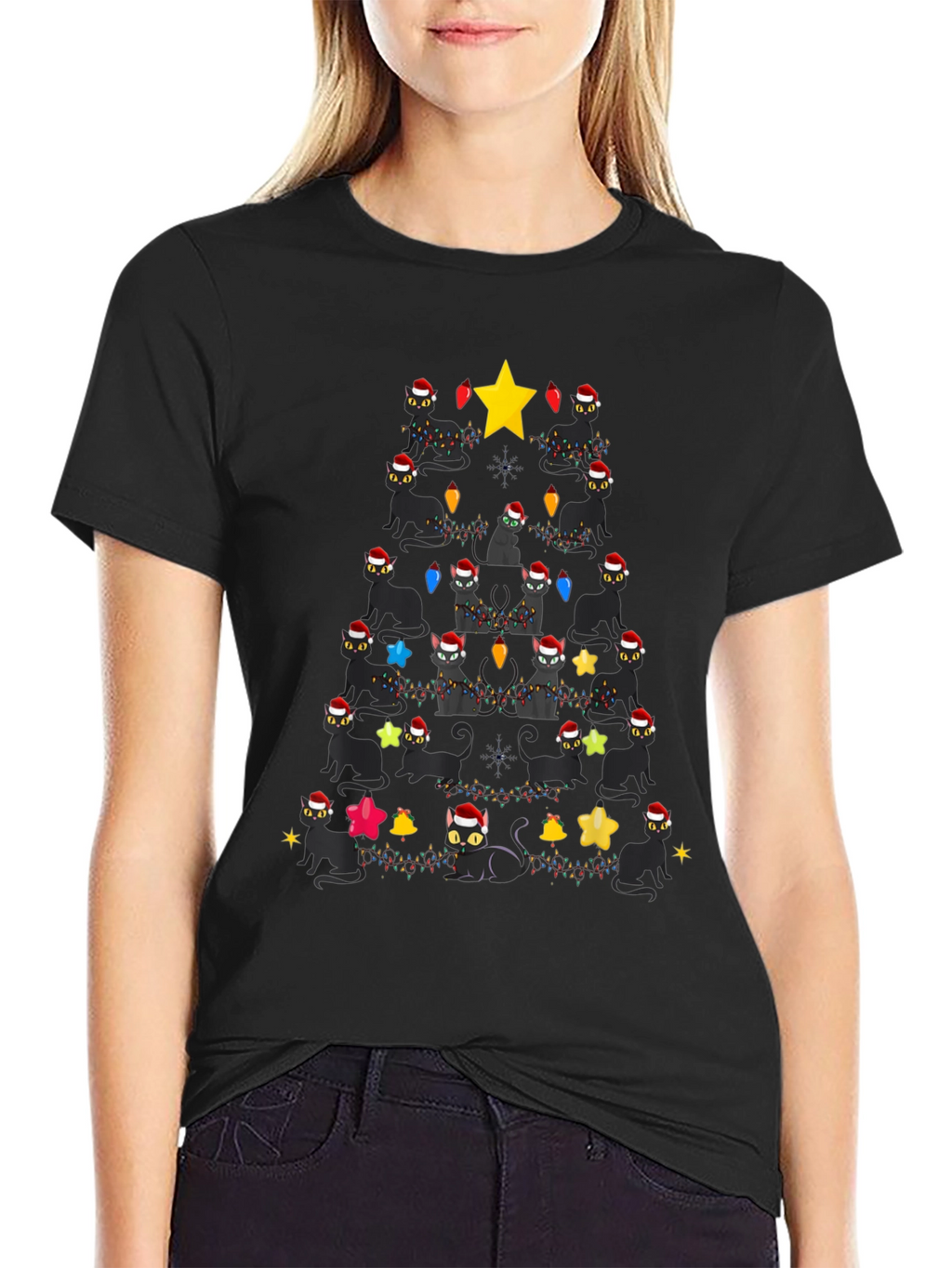 Black Cats Christmas Tree T-Shirt