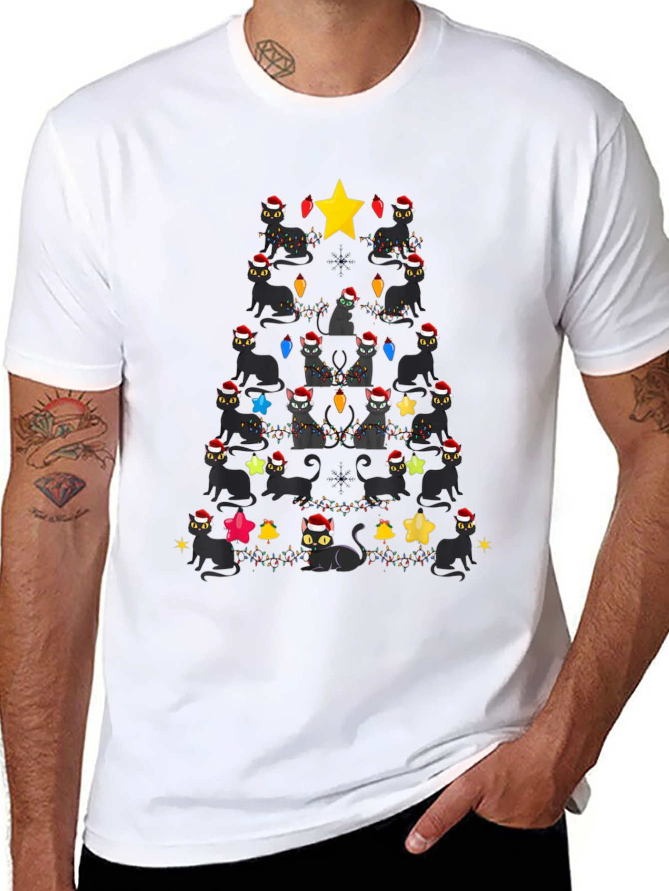 Black Cats Christmas Tree T-Shirt