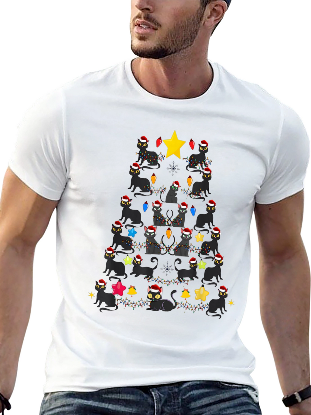 Black Cats Christmas Tree T-Shirt