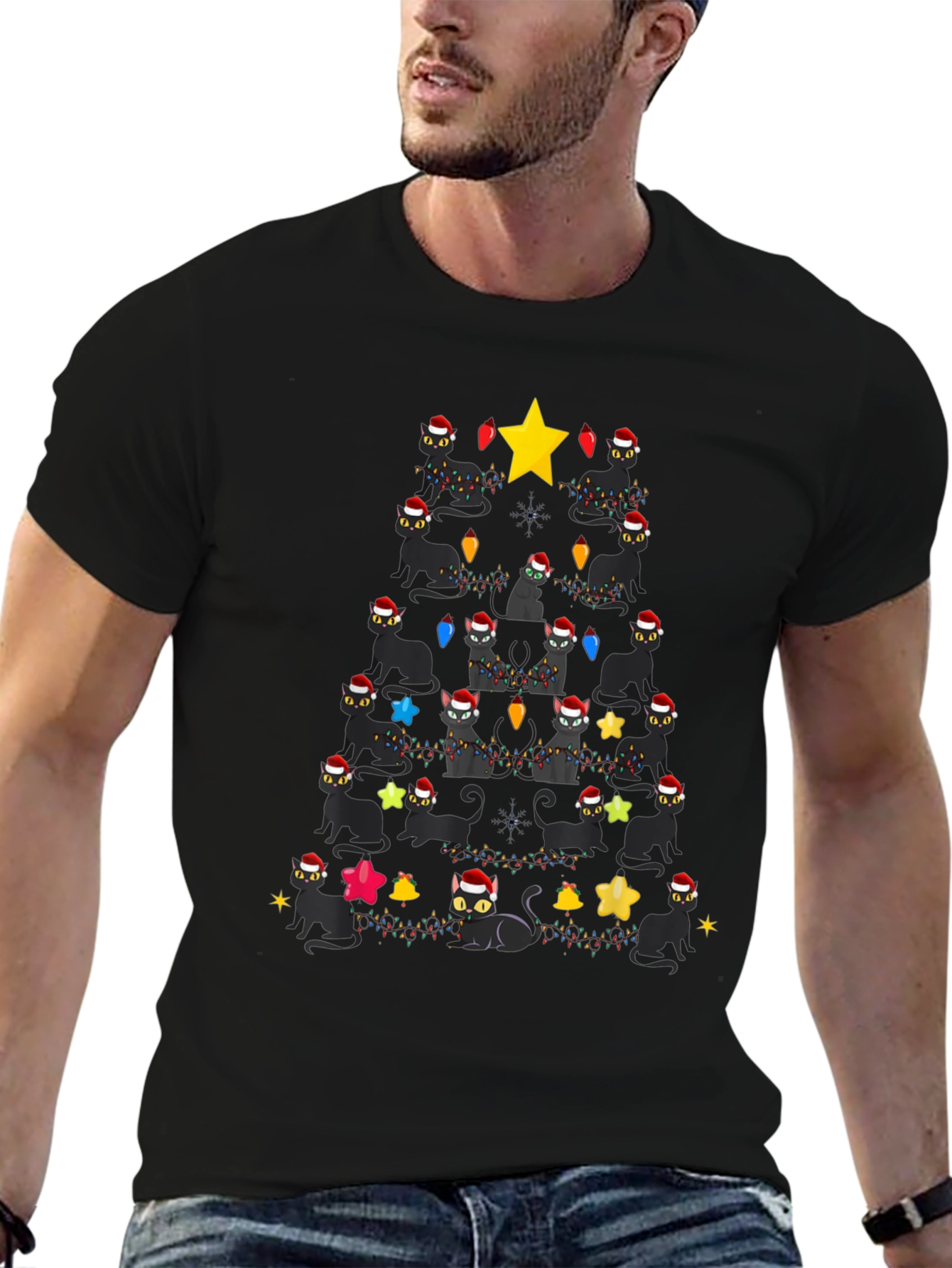 Black Cats Christmas Tree T-Shirt