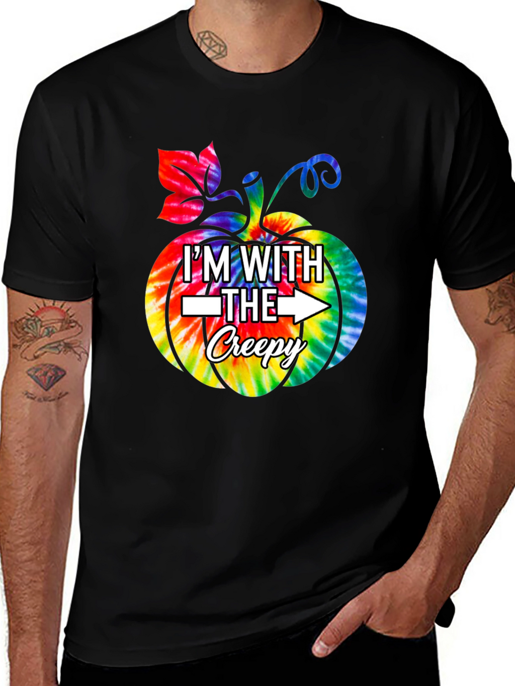 Im With The Creepy Tie Dye Pumpkin Graphic Tee