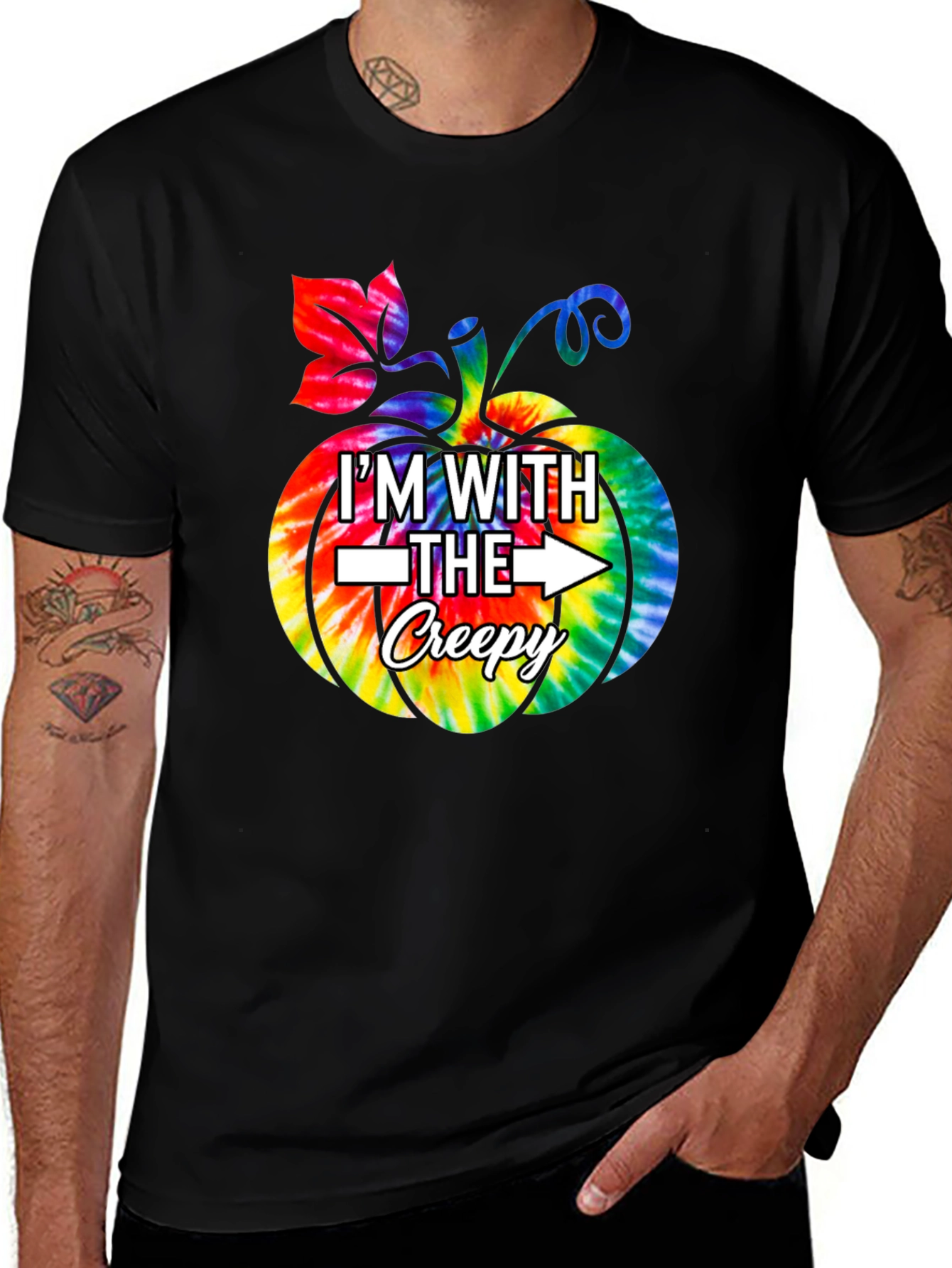 Im With The Creepy Tie Dye Pumpkin Graphic Tee