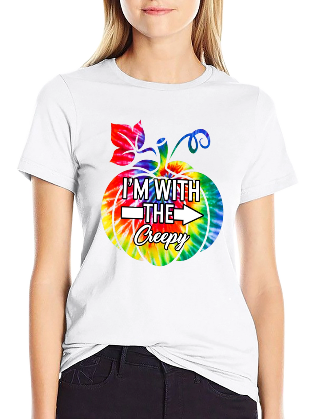 Im With The Creepy Tie Dye Pumpkin Graphic Tee
