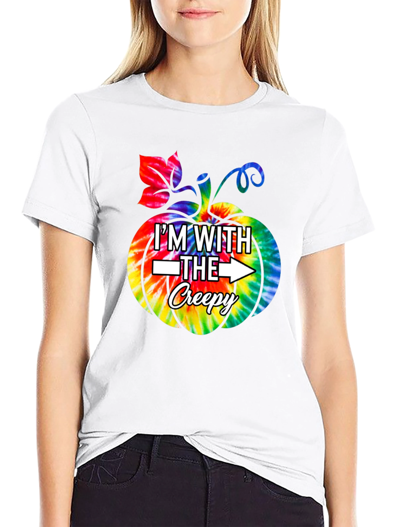 Im With The Creepy Tie Dye Pumpkin Graphic Tee