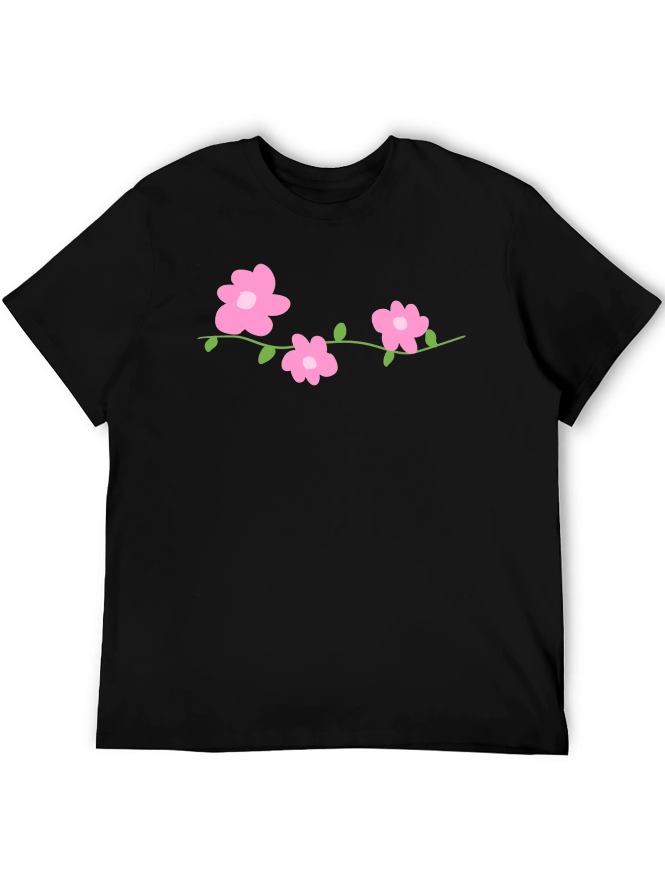 Floral Vine Graphic Tee - Black Cotton Comfort