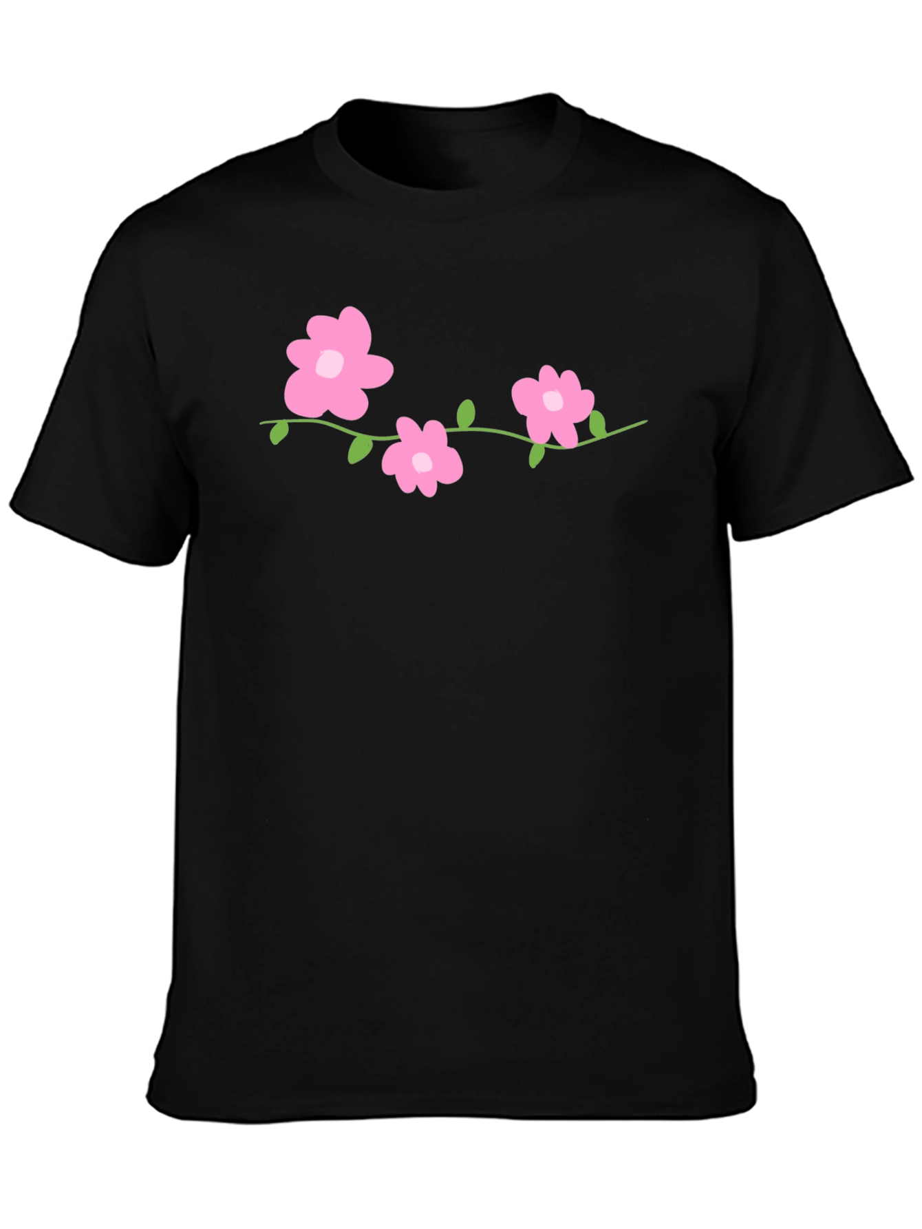 Floral Vine Graphic Tee - Black Cotton Comfort