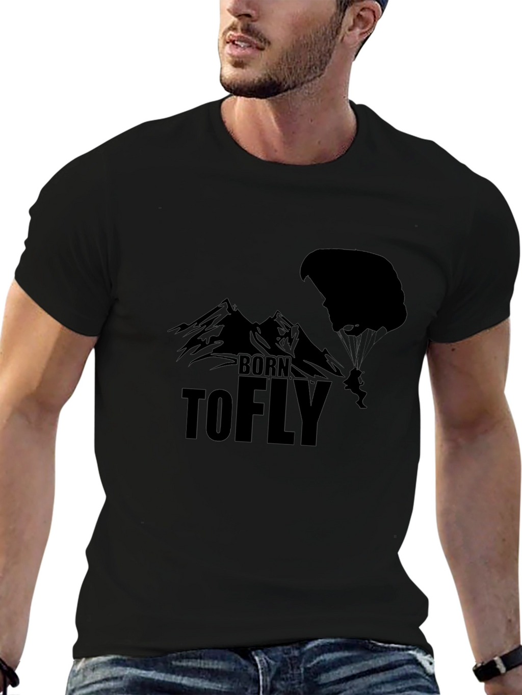 Born to Fly Black T-Shirt - Paragliding Design