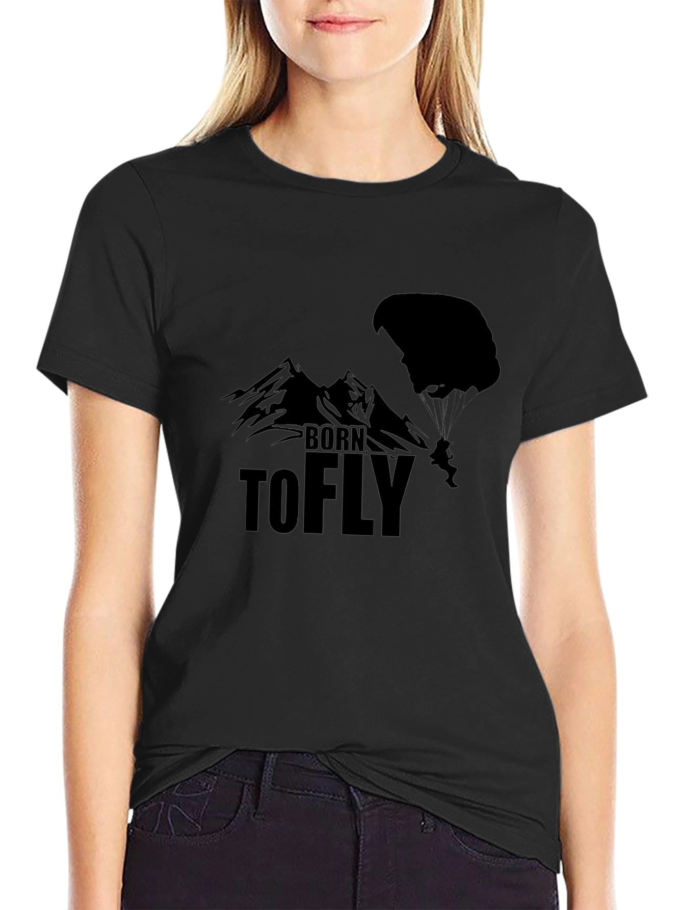 Born to Fly Black T-Shirt - Paragliding Design